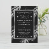 Invitation Élégant noir Parties scintillant et argent Mariage (Debout devant)