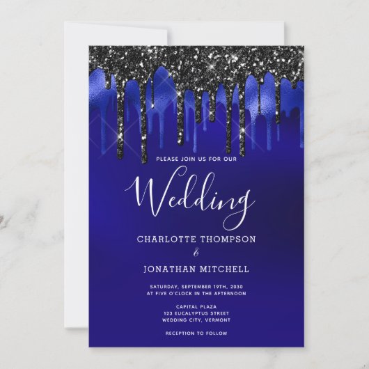 Invitation Elégant noir Parties scintillant   Mariage (Devant)