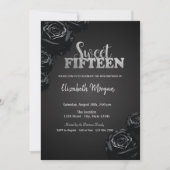 Invitation Elégant noir Rose gothique 15e anniversaire (Devant)
