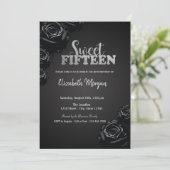 Invitation Elégant noir Rose gothique 15e anniversaire (Debout devant)