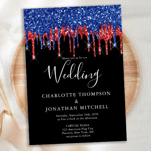 Invitation Elégant noir rouge Parties scintillant Mariage