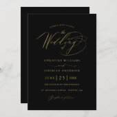 Invitation Élégant Noir Script minimaliste Mariage (Devant / Derrière)