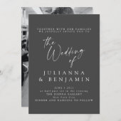 Invitation Élégant noir Script photo Mariage classique (Devant / Derrière)