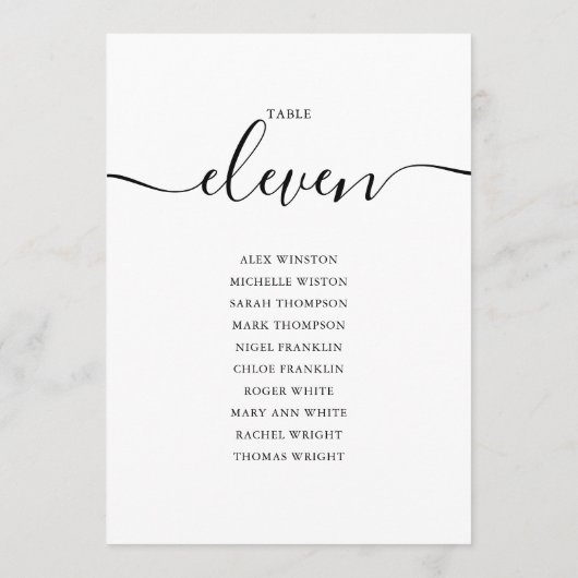 Invitation Élégant Noir Script Tableau Numéro 11 Tableau de s (Dos)