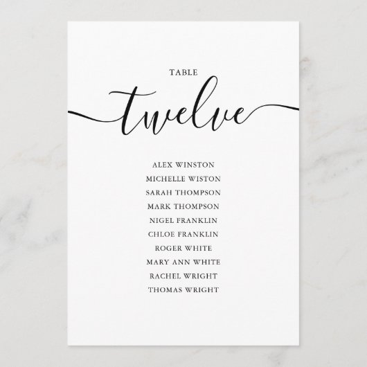 Invitation Élégant Noir Script Tableau Numéro 12 Tableau de s (Dos)