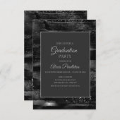 Invitation Élégant noir Silver Graduation (Devant / Derrière)