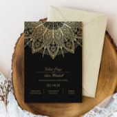 Invitation Élégant Noir Simple Or Mandala Mariage