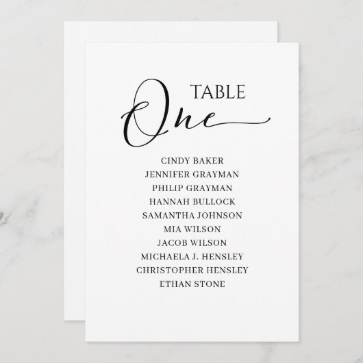 Invitation Élégant noir Tableau Numéro 1 Tableau de sièges (Devant / Derrière)