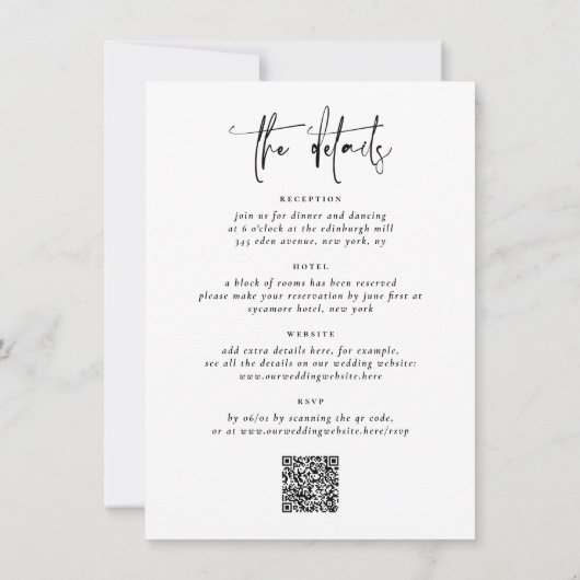 Invitation Élégant noir tout en un QR Code 3 Mariage photo (Dos)