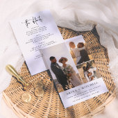 Invitation Élégant noir tout en un QR Code 3 Mariage photo