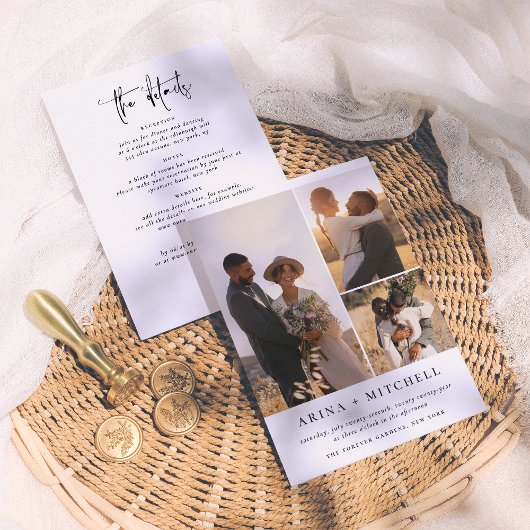 Invitation Élégant noir tout en un QR Code 3 Mariage photo