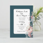Invitation Élégant noir Turquoise Dusty Rose Floral (Debout devant)