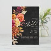 Invitation Elégant noir Vibrant Boho Floral Script Douche (Debout devant)