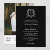 Invitation Élégant Noir Vintage Crest Line Art QR Code Photo (Devant / Derrière)