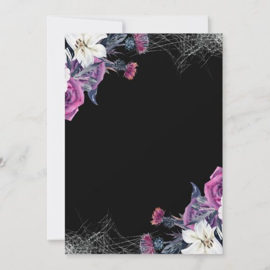 Invitation Élégant noir violet gothique Mariage crâne floral (Dos)