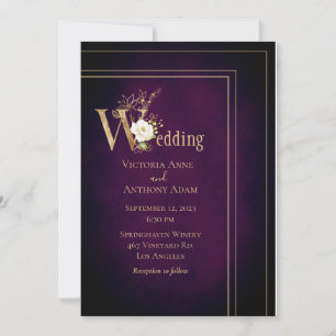 Invitation Élégant noir violet or moderne Ombre Mariage