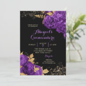Invitation Elégant noir violet or Stiletto Quinceañera (Debout devant)