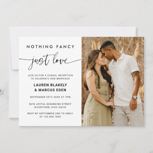 Invitation Elegant Nothing Fancy Just Love Photo Mariage (Devant)
