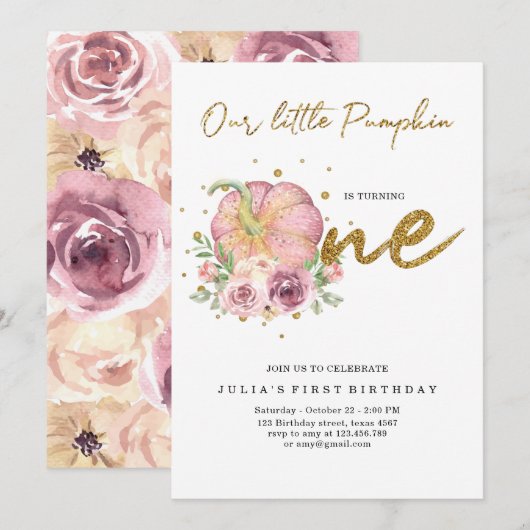 Invitation Élégant Notre Petit Citrouille Premier Anniversair (Devant / Derrière)