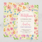 Invitation Élégant Notre Petite Fille Fleur sauvage Premier A (Devant / Derrière)