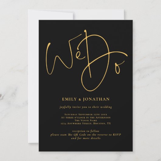 Invitation Elégant Nous faisons Golden Script QR Code Mariage (Devant)