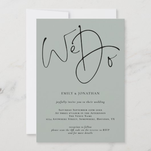Invitation Élégant nous faisons lumière Sage QR Code Mariage (Devant)