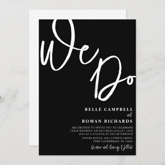 Invitation Elégant Nous faisons Script Mariage noir et blanc (Devant / Derrière)