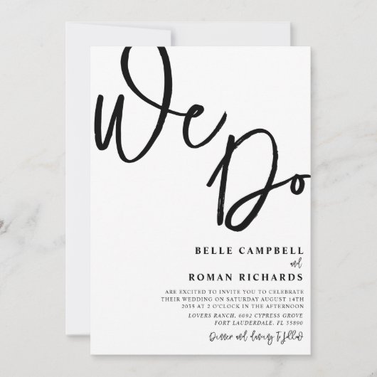 Invitation Elégant Nous faisons Script noir & blanc Mariage (Devant)