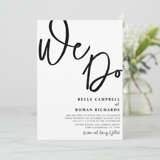 Invitation Elégant Nous faisons Script noir & blanc Mariage (Debout devant)