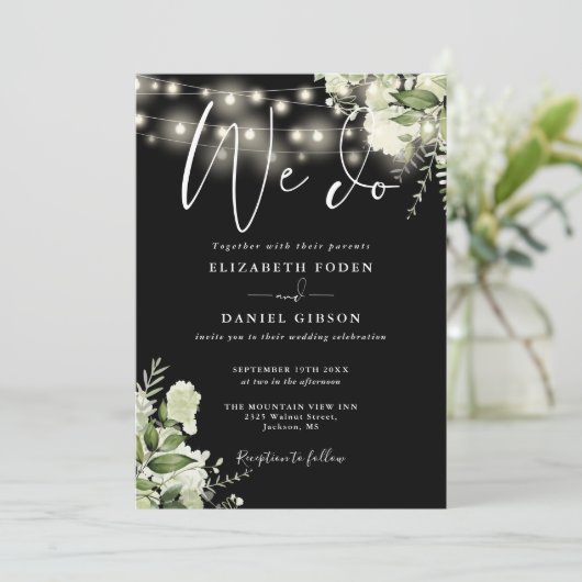 Invitation Élégant Nous faisons Verdure Lights QR Code Mariag (Debout devant)