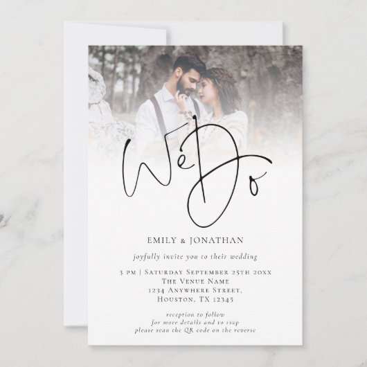 Invitation Élégant Nous Nous Code QR Photo Mariage (Devant)