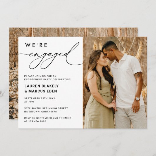 Invitation Élégant Nous sommes engagés Photo Engagement Party (Devant / Derrière)