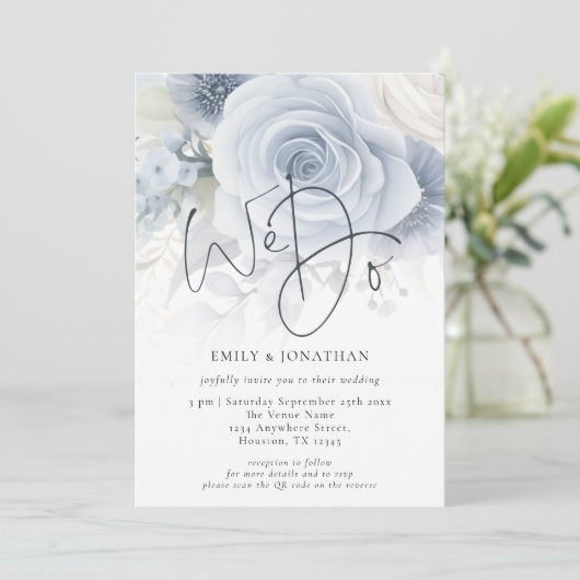 Invitation Élégant, nous superposons QR Code Mariage photo (Debout devant)