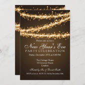 Invitation Élégant Nouvel An Eve Gold String Lights (Devant / Derrière)