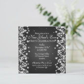 Invitation Élégant Nouvel An Réveillon Hiver Étincelant Noir (Debout devant)