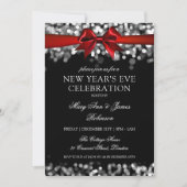 Invitation Élégant Nouvel An Silver Lumière Chimieuse Bow (Devant)