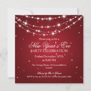Invitation Élégant Nouvel An Sparkling Chain Red