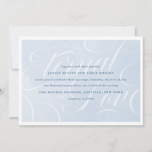 Invitation Elégant nuage bleu ciel Script aquarelle (Devant)