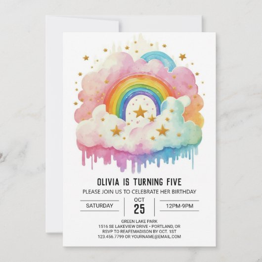 Invitation Elégant nuages célestes Fille Anniversaire (Devant)