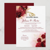 Invitation Élégant Nuestra Boda Rouge Mariage Floral (Devant / Derrière)