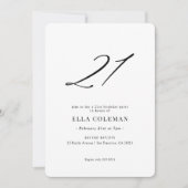 Invitation Élégant Numéro moderne 21e anniversaire (Devant)