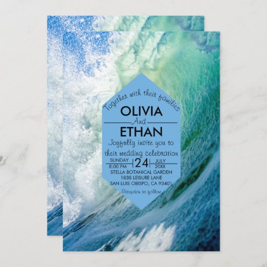 Invitation Elégant Ocean Blue Waves Summer Beach Mariage (Devant / Derrière)