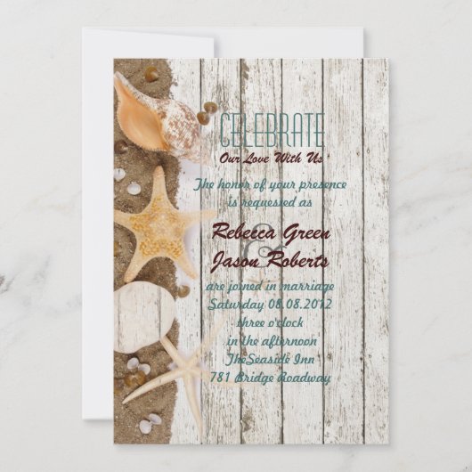 Invitation élégant océan cottage coquillages plage mariage (Devant)