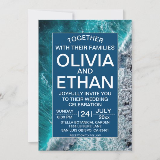 Invitation Elégant Ocean Navy Blue Waves Beach Wedding (Devant)