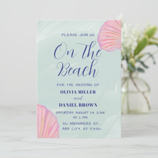 Invitation Elégant Ocean Pastel Seashell Beach Mariage (Debout devant)