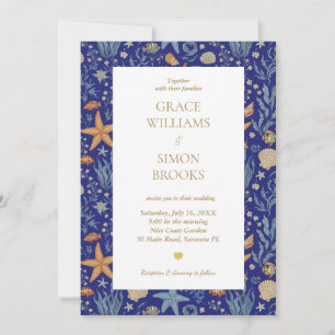 Invitation Elégant Ocean Sea Gold Ultramarine Mariage personn