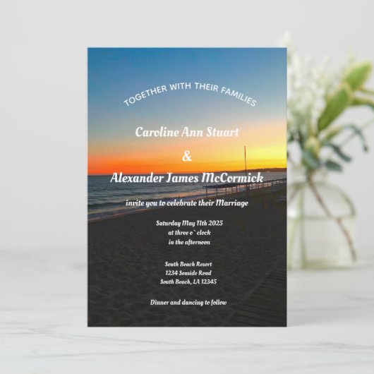 Invitation Elégant Ocean Sunset Beach Eté Mariage de mer (Debout devant)