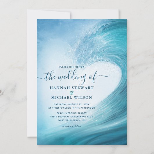 Invitation Elégant Ocean Wave Tropical Beach Mariage (Devant)