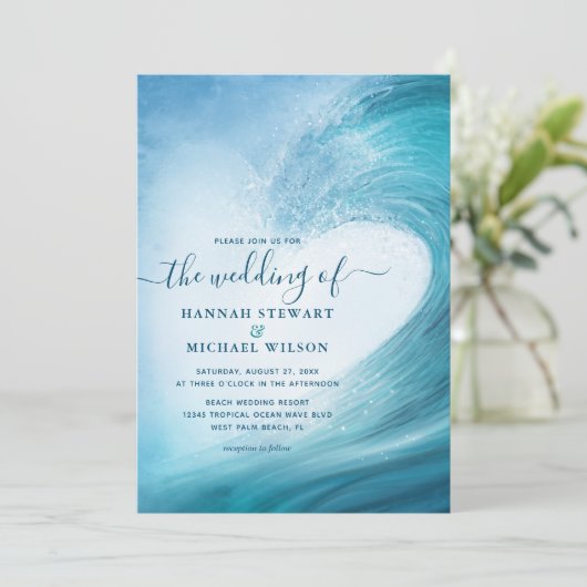 Invitation Elégant Ocean Wave Tropical Beach Mariage (Debout devant)