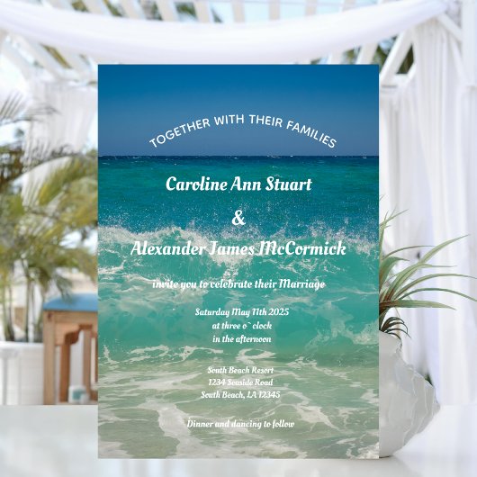 Invitation Elégant Ocean Waves Beach Été Mariage nautique